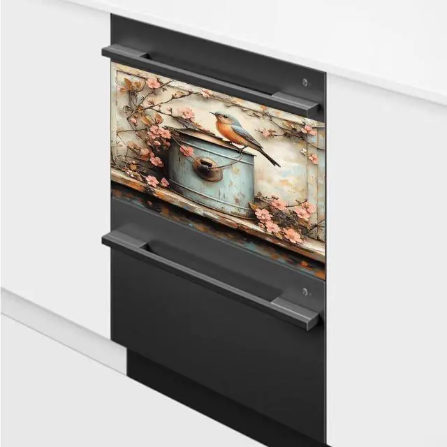 Alt view image 3 of 7 - Dishwasher Magnet Cover Decorative Pink Peach and Bird Dishwasher Cover Spring Magnetic Dishwasher Door Cover Kitchen Dishwasher Panel Magnet Decal 23Wx17H Inches