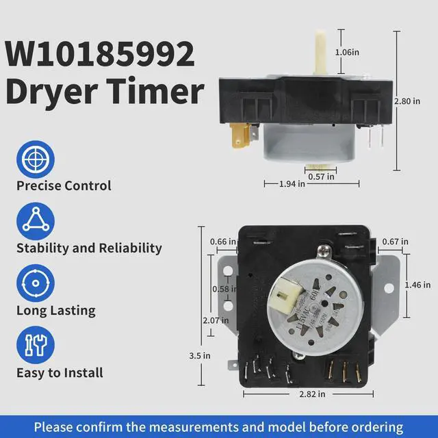 Alt view image 2 of 7 - MEDC465HW0 WED5000DW2 WGD5000DW3 MGDC465HW0 W10185992 Dryer Timer | Compatible with Whirlpool Crosley Kenmore Maytag Dryer Timer WGD4850BW2 115VAC 60Hz, Replacement 418-095-20-B5 AP6016542