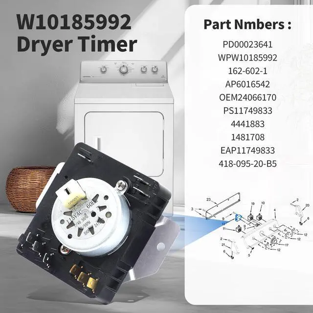 Alt view image 3 of 7 - MEDC465HW0 WED5000DW2 WGD5000DW3 MGDC465HW0 W10185992 Dryer Timer | Compatible with Whirlpool Crosley Kenmore Maytag Dryer Timer WGD4850BW2 115VAC 60Hz, Replacement 418-095-20-B5 AP6016542