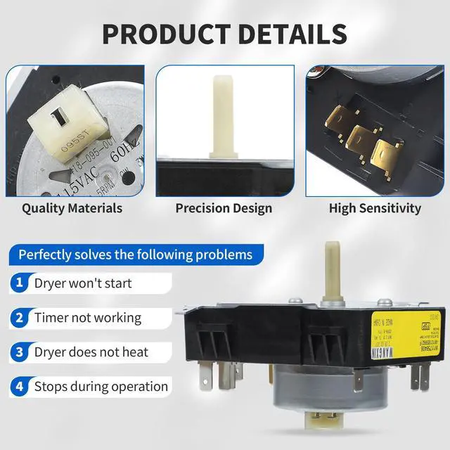 Alt view image 5 of 7 - MEDC465HW0 WED5000DW2 WGD5000DW3 MGDC465HW0 W10185992 Dryer Timer | Compatible with Whirlpool Crosley Kenmore Maytag Dryer Timer WGD4850BW2 115VAC 60Hz, Replacement 418-095-20-B5 AP6016542