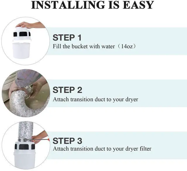 Alt view image 4 of 7 - 3 IN 1 Indoor Dryer Vent Kit Filter Bucket for Electric Dryer with 4-Inch by 5-Feet Proflex Duct (Silver)