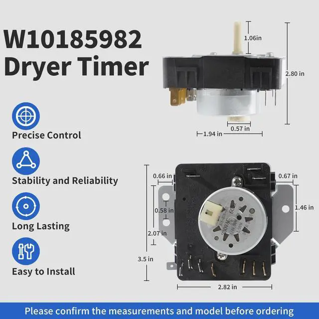 Alt view image 2 of 6 - WED4815EW1 WGD4800XQ0 WED4950HW0 WED4800XQ0 W10185982 Dryer Timer | Compatible with Maytag Kenmore Amana Whirlpool Dryer Timer WED5100VQ1 Replacement 418-618-20-b5 WPW10185982VP, 230VAC 60Hz