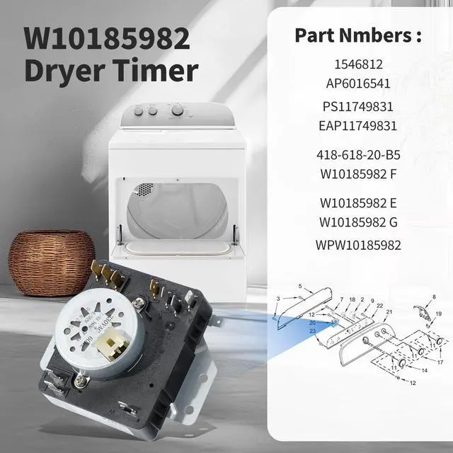 Alt view image 3 of 6 - WED4815EW1 WGD4800XQ0 WED4950HW0 WED4800XQ0 W10185982 Dryer Timer | Compatible with Maytag Kenmore Amana Whirlpool Dryer Timer WED5100VQ1 Replacement 418-618-20-b5 WPW10185982VP, 230VAC 60Hz