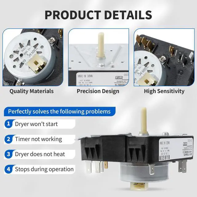 Alt view image 5 of 6 - WED4815EW1 WGD4800XQ0 WED4950HW0 WED4800XQ0 W10185982 Dryer Timer | Compatible with Maytag Kenmore Amana Whirlpool Dryer Timer WED5100VQ1 Replacement 418-618-20-b5 WPW10185982VP, 230VAC 60Hz
