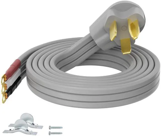 Main image of 3 Prong Dryer Cord 15 FT, NEMA 10-30P to 3-Wire Appliance Cord, 30-Amp, 3 Wires with Eyelet Connectors, 10 Gauge Copper Wire, Grey Cable