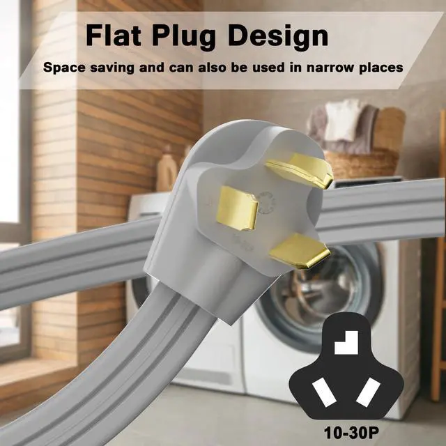 Alt view image 3 of 4 - 3 Prong Dryer Cord 15 FT, NEMA 10-30P to 3-Wire Appliance Cord, 30-Amp, 3 Wires with Eyelet Connectors, 10 Gauge Copper Wire, Grey Cable