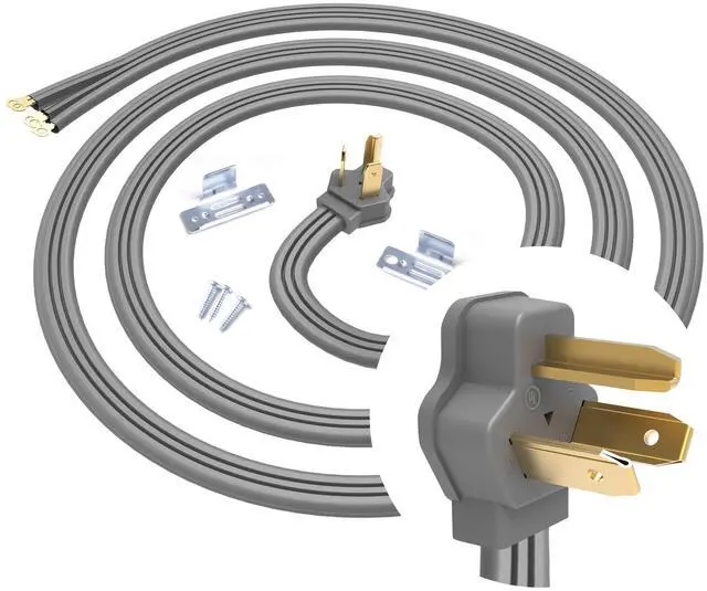 Main image of 3 Prong Dryer Cord, 5FT 30A Pure Copper, NEMA 10-30P, ETL Listed | 125/250V 10 Gauge appliance cord with 3-wire eyelet connectors and pure copper conductors for dryer power hookups