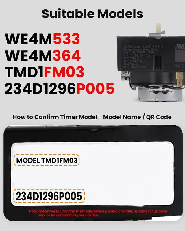 Alt view image 2 of 6 - TMD1EM03 WE4M533 234D1296P005 WE4M364 Dryer Timer | Compatible with GE/Hotpoint Dryer GTDP300EM1WS DBXR463EG6WW GTDP180ED0WW DBSR463EG7WW Part Replaces PS8690648 AP5780508