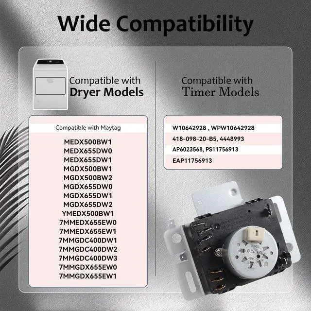 Alt view image 2 of 5 - W10642928 Dryer Timer Compatible with Maytag 7MMGDC400DW1, MEDX655DW1, MGDX655DW0, MGDX655DW2, WPW10642928 Dryer Timer Replacement for 4448993, PS11756913, AP6023568, 115V AC 60Hz