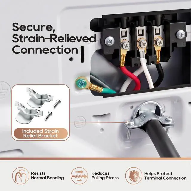 Alt view image 3 of 6 - 4 Prong Dryer Cord, 5FT 30A Pure Copper, NEMA 14-30P, ETL Listed | 125/250V 10 Gauge appliance cord with 4-wire eyelet connectors and pure copper conductors for dryer power hookups