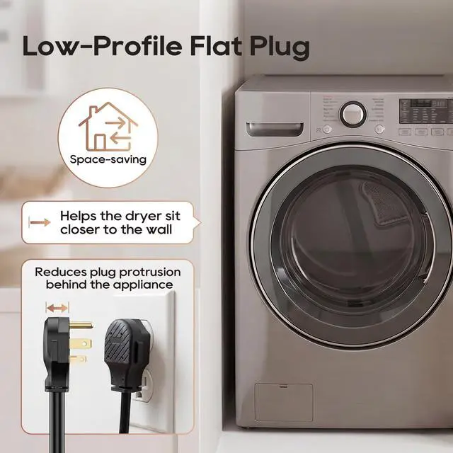 Alt view image 4 of 6 - 4 Prong Dryer Cord, 5FT 30A Pure Copper, NEMA 14-30P, ETL Listed | 125/250V 10 Gauge appliance cord with 4-wire eyelet connectors and pure copper conductors for dryer power hookups