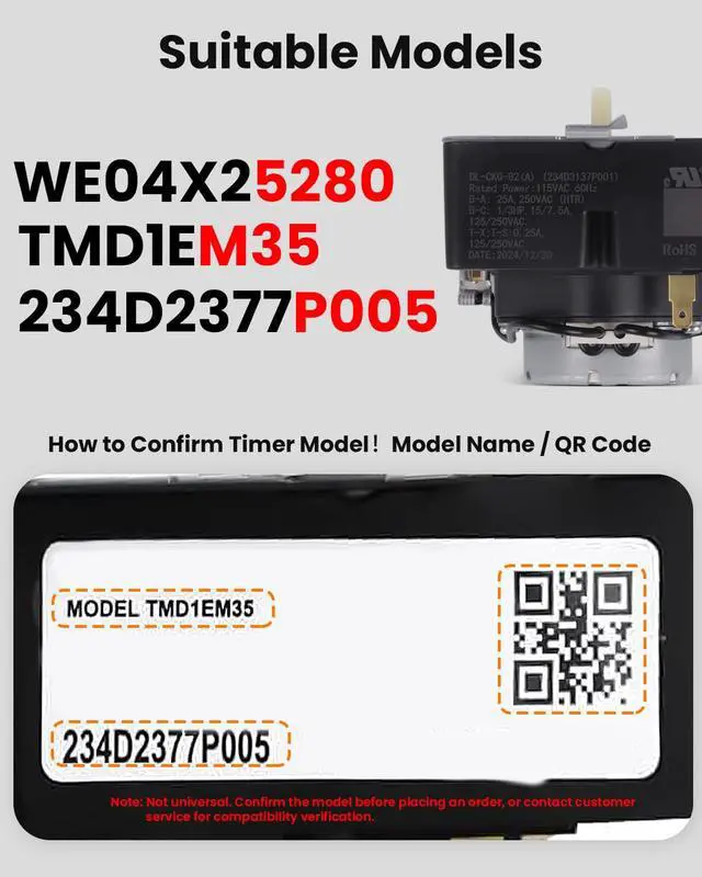 Alt view image 2 of 6 - WE04X25280 TMD1EM35 234D2377P005 Dryer Timer for GTD33EASK0WW GTX22EASK0WW | Compatible with GE/Hotpoint GTX22EASK1WW HTX21EASK0WW GTX33EASK0WW GTX33EASK1WW HTX26EASW0WW Part Replaces