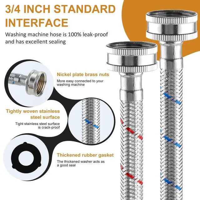 Alt view image 3 of 7 - 15 FT Washing Machine Hose,Long Washer Water Supply Hoses Hot And Cold Connection(2Packs),Washer Machine Hose Universal Fit for All Standard Wash Machines-by