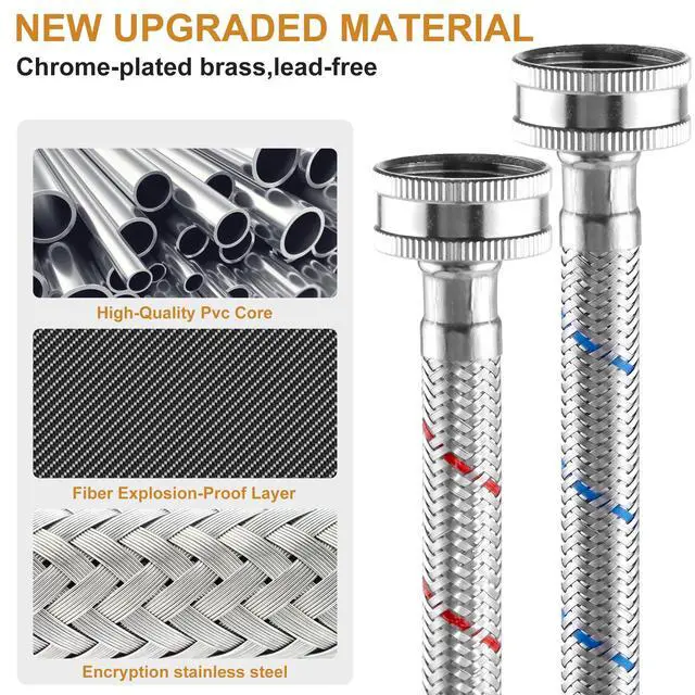 Alt view image 4 of 7 - 15 FT Washing Machine Hose,Long Washer Water Supply Hoses Hot And Cold Connection(2Packs),Washer Machine Hose Universal Fit for All Standard Wash Machines-by