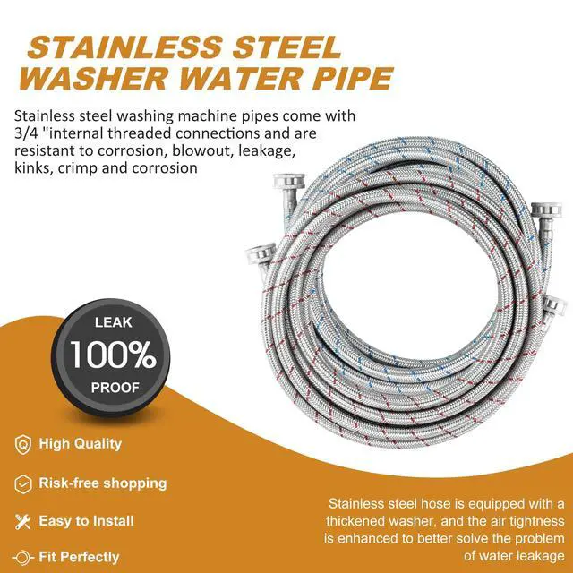 Alt view image 5 of 7 - 15 FT Washing Machine Hose,Long Washer Water Supply Hoses Hot And Cold Connection(2Packs),Washer Machine Hose Universal Fit for All Standard Wash Machines-by