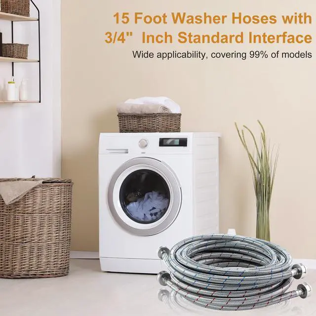 Alt view image 7 of 7 - 15 FT Washing Machine Hose,Long Washer Water Supply Hoses Hot And Cold Connection(2Packs),Washer Machine Hose Universal Fit for All Standard Wash Machines-by