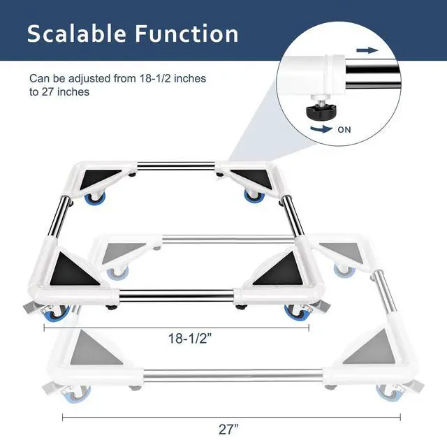 Alt view image 2 of 7 - Mini Fridge Stand Mobile Roller, Adjustable18.5-27''- White | 4 Locking Wheels Suitable for Washing Machine, Dryer & Refrigerator, universal household appliance base, stable, durable