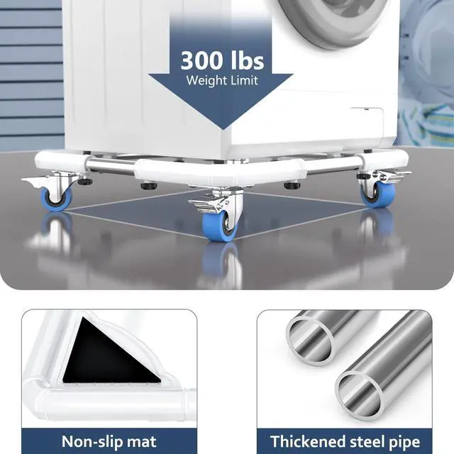 Alt view image 4 of 7 - Mini Fridge Stand Mobile Roller, Adjustable18.5-27''- White | 4 Locking Wheels Suitable for Washing Machine, Dryer & Refrigerator, universal household appliance base, stable, durable