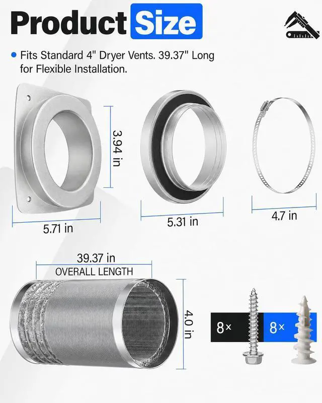 Alt view image 2 of 7 - Magnetic Dryer Vent Connector Kit, Upgraded Hold, 4-Inch, 3.3FT Hose | Upgraded magnetic hold, airtight silicone seal, space-saving wall adapter for tight laundry rooms and easy lint cleaning