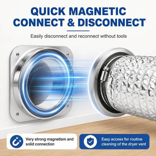 Alt view image 3 of 7 - Magnetic Dryer Vent Connector Kit, Upgraded Hold, 4-Inch, 3.3FT Hose | Upgraded magnetic hold, airtight silicone seal, space-saving wall adapter for tight laundry rooms and easy lint cleaning