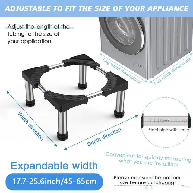 Alt view image 2 of 6 - Mini Fridge Stand with 4 Strong Feet Washing Machine Stand Base Adjustable Universal Stand Base for Portable Refrigerator Dryer Stand Laundry Pedestal Appliance 9.1"-10.2" Height Load 660LB-Black