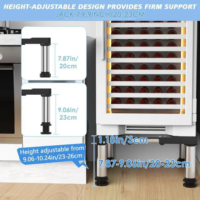 Alt view image 3 of 6 - Mini Fridge Stand with 4 Strong Feet Washing Machine Stand Base Adjustable Universal Stand Base for Portable Refrigerator Dryer Stand Laundry Pedestal Appliance 9.1"-10.2" Height Load 660LB-Black