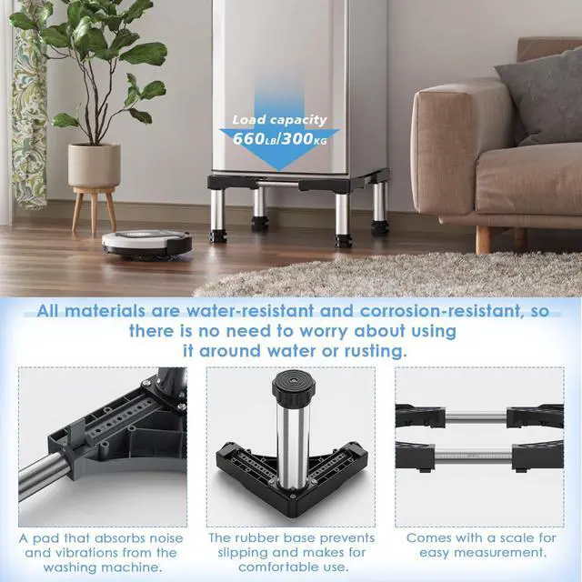 Alt view image 5 of 6 - Mini Fridge Stand with 4 Strong Feet Washing Machine Stand Base Adjustable Universal Stand Base for Portable Refrigerator Dryer Stand Laundry Pedestal Appliance 9.1"-10.2" Height Load 660LB-Black