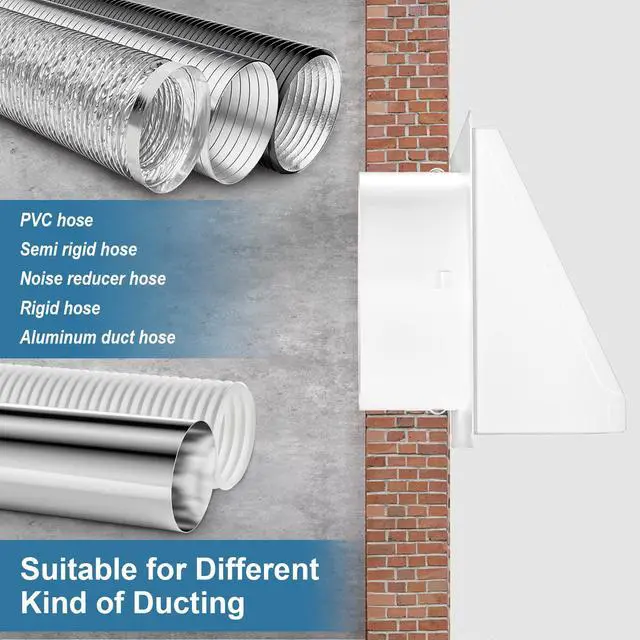 Alt view image 4 of 7 - Dryer Vent Cover Outside with Removable Mesh, Wall Mount Extractor Vent with Rubber Cushioned Non-Return Flap, High Quality Iron Outside Dryer Vent Cover for House (White, 6 Inch)