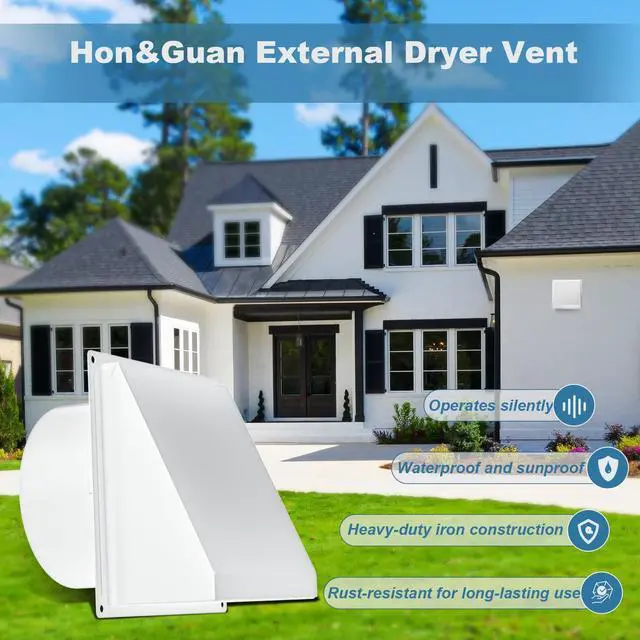 Alt view image 5 of 7 - Dryer Vent Cover Outside with Removable Mesh, Wall Mount Extractor Vent with Rubber Cushioned Non-Return Flap, High Quality Iron Outside Dryer Vent Cover for House (White, 6 Inch)