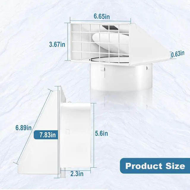 Alt view image 7 of 7 - Dryer Vent Cover Outside with Removable Mesh, Wall Mount Extractor Vent with Rubber Cushioned Non-Return Flap, High Quality Iron Outside Dryer Vent Cover for House (White, 6 Inch)