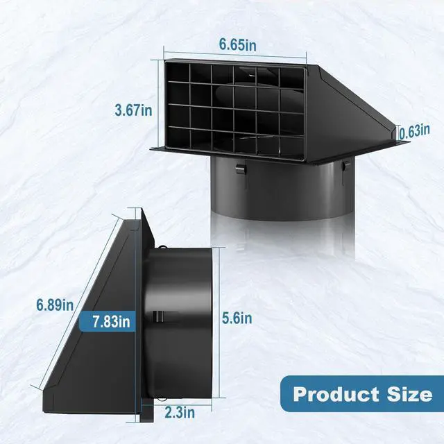 Alt view image 7 of 7 - Dryer Vent Cover Outside with Removable Mesh, Wall Mount Extractor Vent with Rubber Cushioned Non-Return Flap, High Quality Iron Outside Dryer Vent Cover for House (Black, 6 Inch)