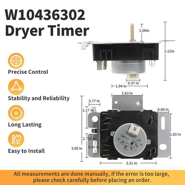 Alt view image 2 of 7 - W10436302 WPW10436302 Dryer Timer Compatible with Whirlpool Kenmore Dryer | Timer NGD4700YQ2 NGD4705EW0 NGD4700YQ1 WGD4850HW1 WGD4616FW0, Replacement 418-095-20-B5 PS11754716, 115VAC 60Hz