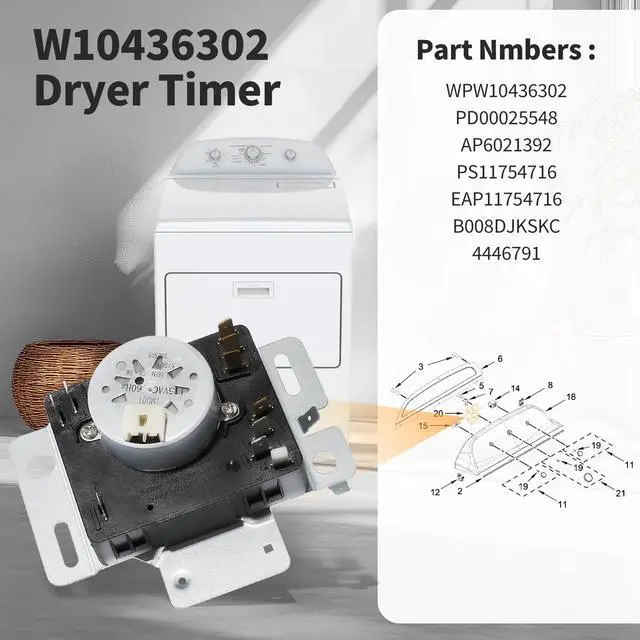 Alt view image 3 of 7 - W10436302 WPW10436302 Dryer Timer Compatible with Whirlpool Kenmore Dryer | Timer NGD4700YQ2 NGD4705EW0 NGD4700YQ1 WGD4850HW1 WGD4616FW0, Replacement 418-095-20-B5 PS11754716, 115VAC 60Hz