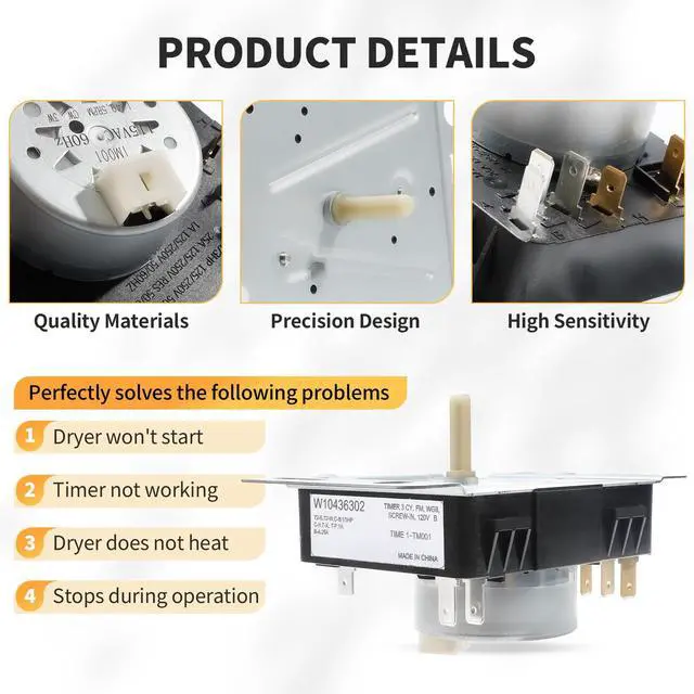 Alt view image 5 of 7 - W10436302 WPW10436302 Dryer Timer Compatible with Whirlpool Kenmore Dryer | Timer NGD4700YQ2 NGD4705EW0 NGD4700YQ1 WGD4850HW1 WGD4616FW0, Replacement 418-095-20-B5 PS11754716, 115VAC 60Hz