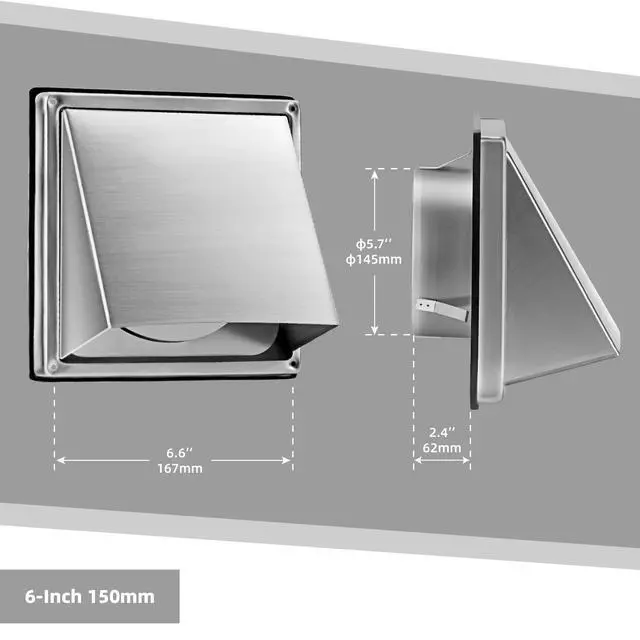 Alt view image 5 of 7 - 6-Inch External Extractor Wall Vent Cushioned Non Return Flap | 304 Stainless Steel Cushioned Non Return Flap for Bathroom, Kitchen, Office, Garage, AC, Range Hood Extractor Exterior Vent