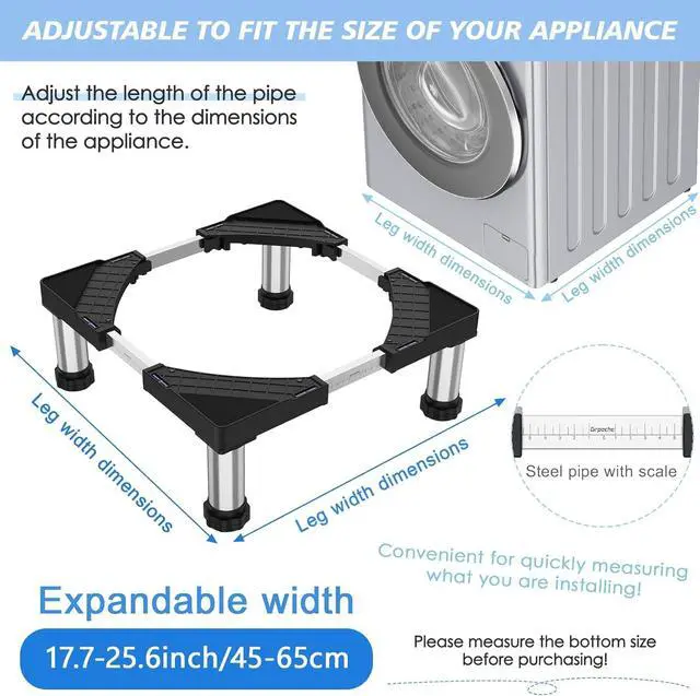 Alt view image 2 of 6 - Mini Fridge Stand with 4 Strong Feet Washing Machine Stand Base Adjustable Universal Stand Base for Portable Refrigerator Dryer Stand Washer Laundry Pedestal Appliance 5.9"-7.1" Height, Black
