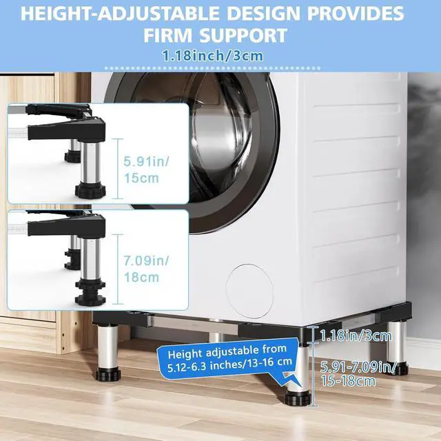 Alt view image 3 of 6 - Mini Fridge Stand with 4 Strong Feet Washing Machine Stand Base Adjustable Universal Stand Base for Portable Refrigerator Dryer Stand Washer Laundry Pedestal Appliance 5.9"-7.1" Height, Black