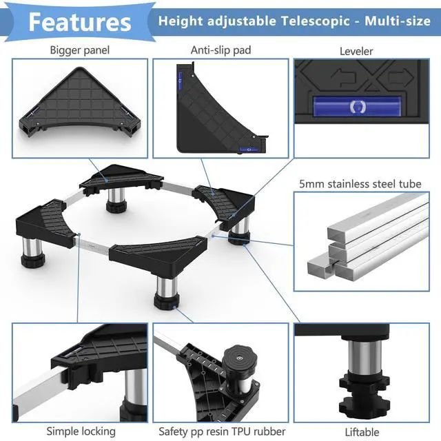 Alt view image 4 of 6 - Mini Fridge Stand with 4 Strong Feet Washing Machine Stand Base Adjustable Universal Stand Base for Portable Refrigerator Dryer Stand Washer Laundry Pedestal Appliance 5.9"-7.1" Height, Black