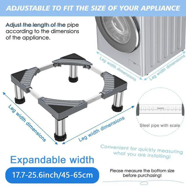 Alt view image 2 of 7 - Mini Fridge Stand Adjustable 7.1"-8.3" Height Load 660LBS with 4 Feet Gray | Washing Machine Stand Universal Base for Portable Small Refrigerator Dryer Stand Washer Laundry Pedestal 17"-26" Appliance