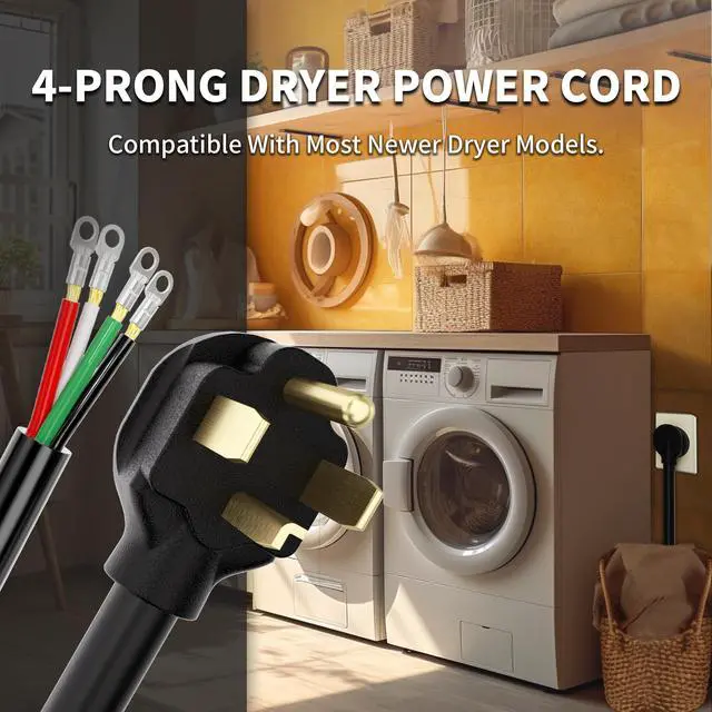 Alt view image 7 of 7 - 5FT 4 Prong Dryer Cord, Pure Copper Wire, 30 Amp, ETL Listed | 10 Gauge Appliance Dryer Power Cord 4 Prong NEMA 14-30P to 4-Wire, 4 Prong Dryer Cord 5 FT, 250V 7500W, Black, SRDT