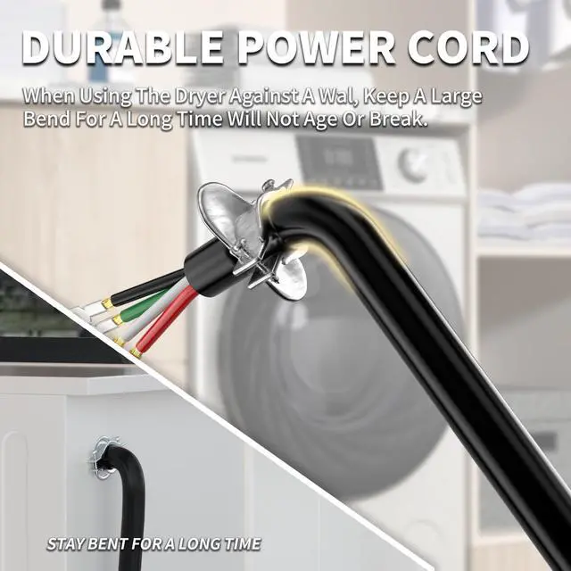 Alt view image 5 of 7 - 5FT 4 Prong Dryer Cord, Pure Copper Wire, 30 Amp, ETL Listed | 10 Gauge Appliance Dryer Power Cord 4 Prong NEMA 14-30P to 4-Wire, 4 Prong Dryer Cord 5 FT, 250V 7500W, Black, SRDT