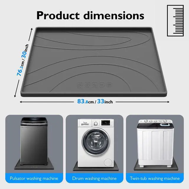 Alt view image 2 of 7 - Washing Machine Drain Pan Silicone Mat,Extra Thick 33x30inch Non-Slip Waterproof Washer Tray,Raised Edge Drip Mat for Under Dryer or Washer,Anti-Vibration,Floor Leak Protector for Laundry Room