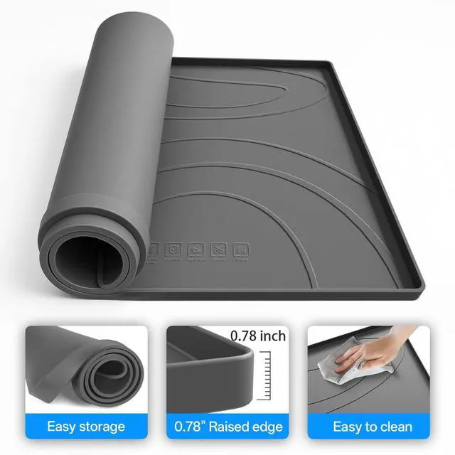 Alt view image 3 of 7 - Washing Machine Drain Pan Silicone Mat,Extra Thick 33x30inch Non-Slip Waterproof Washer Tray,Raised Edge Drip Mat for Under Dryer or Washer,Anti-Vibration,Floor Leak Protector for Laundry Room