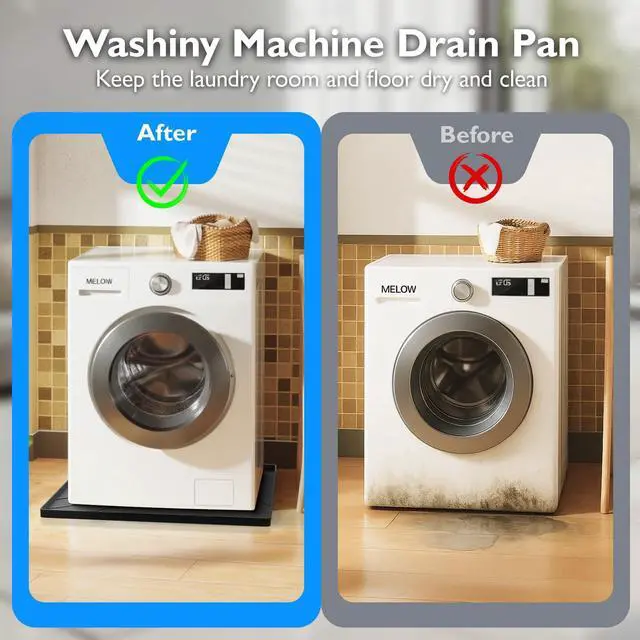 Alt view image 4 of 7 - Washing Machine Drain Pan Silicone Mat,Extra Thick 33x30inch Non-Slip Waterproof Washer Tray,Raised Edge Drip Mat for Under Dryer or Washer,Anti-Vibration,Floor Leak Protector for Laundry Room