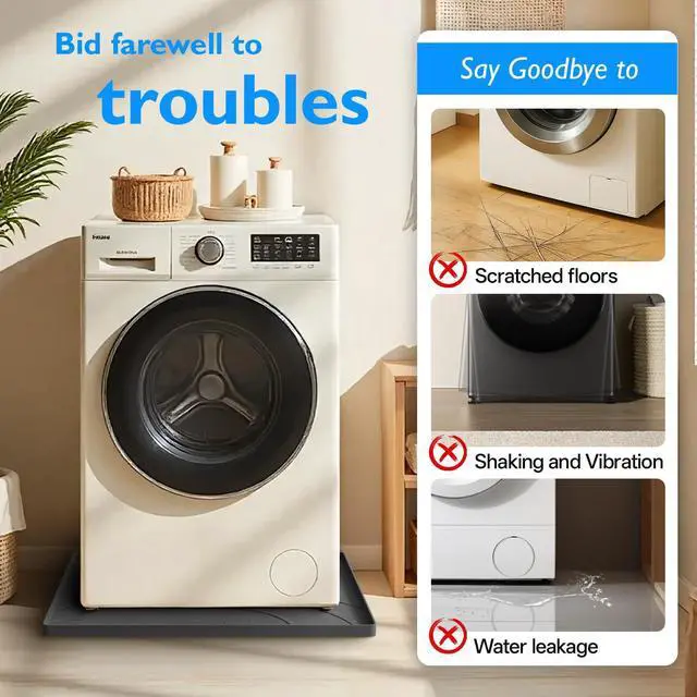 Alt view image 5 of 7 - Washing Machine Drain Pan Silicone Mat,Extra Thick 33x30inch Non-Slip Waterproof Washer Tray,Raised Edge Drip Mat for Under Dryer or Washer,Anti-Vibration,Floor Leak Protector for Laundry Room