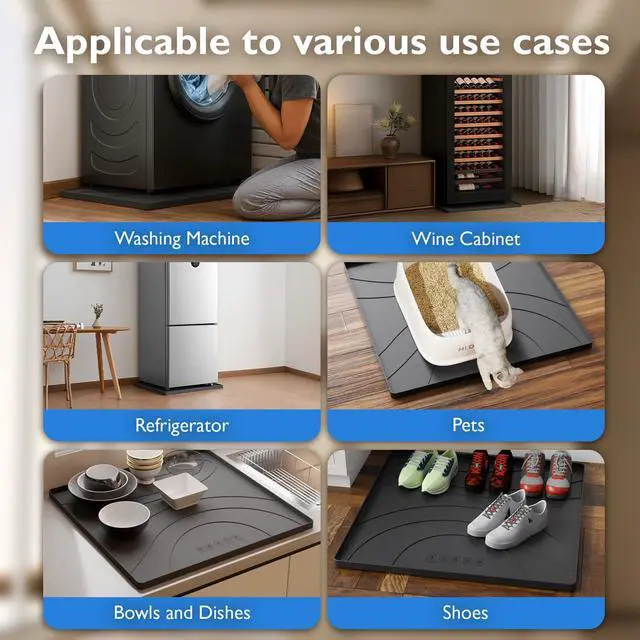 Alt view image 7 of 7 - Washing Machine Drain Pan Silicone Mat,Extra Thick 33x30inch Non-Slip Waterproof Washer Tray,Raised Edge Drip Mat for Under Dryer or Washer,Anti-Vibration,Floor Leak Protector for Laundry Room