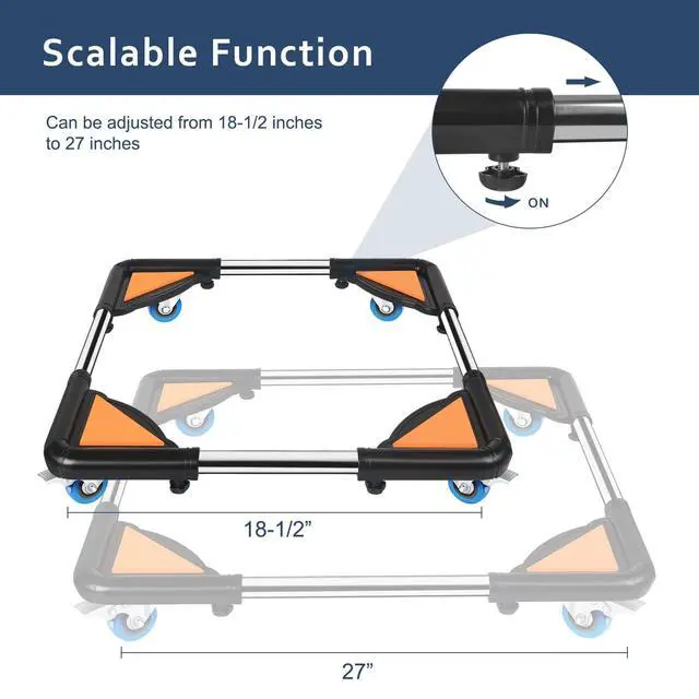 Alt view image 2 of 7 - Mini Fridge Stand Mobile Roller, Adjustable18.5-27''- Black | 4 Locking Wheels Suitable for Washing Machine, Dryer & Refrigerator, universal household appliance base, stable, durable