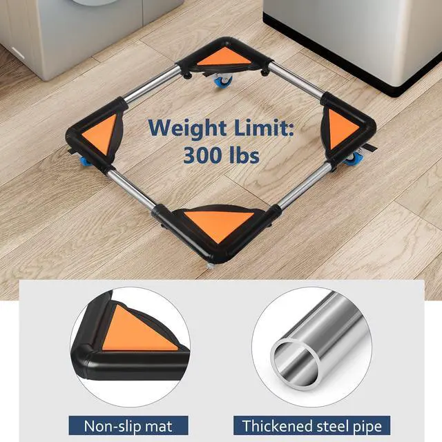 Alt view image 4 of 7 - Mini Fridge Stand Mobile Roller, Adjustable18.5-27''- Black | 4 Locking Wheels Suitable for Washing Machine, Dryer & Refrigerator, universal household appliance base, stable, durable