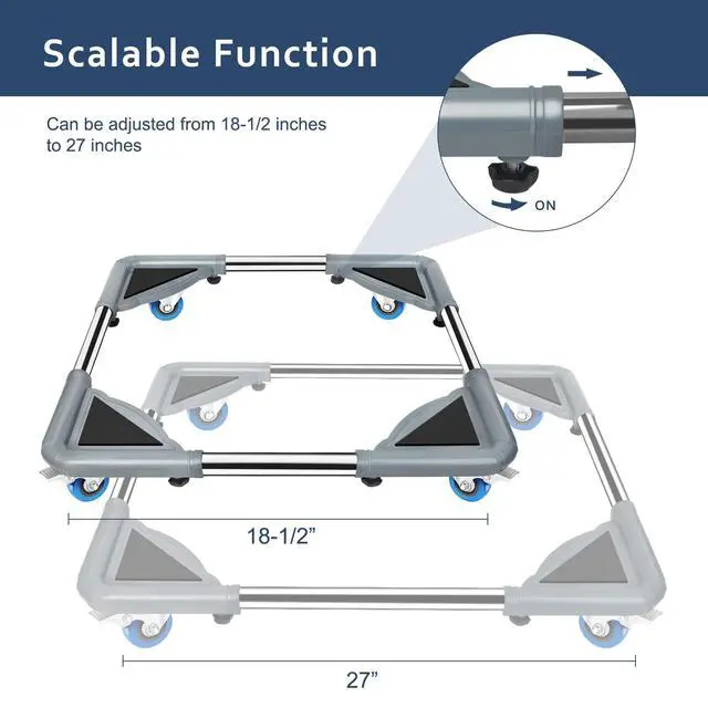 Alt view image 2 of 7 - Mini Fridge Stand Mobile Roller, Adjustable18.5-27''- Grey | 4 Locking Wheels Suitable for Washing Machine, Dryer & Refrigerator, universal household appliance base, stable, durable