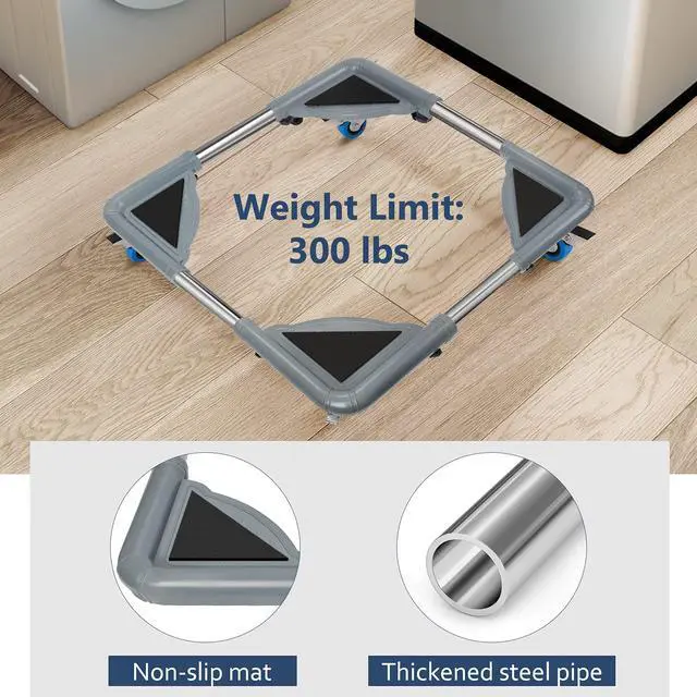 Alt view image 4 of 7 - Mini Fridge Stand Mobile Roller, Adjustable18.5-27''- Grey | 4 Locking Wheels Suitable for Washing Machine, Dryer & Refrigerator, universal household appliance base, stable, durable